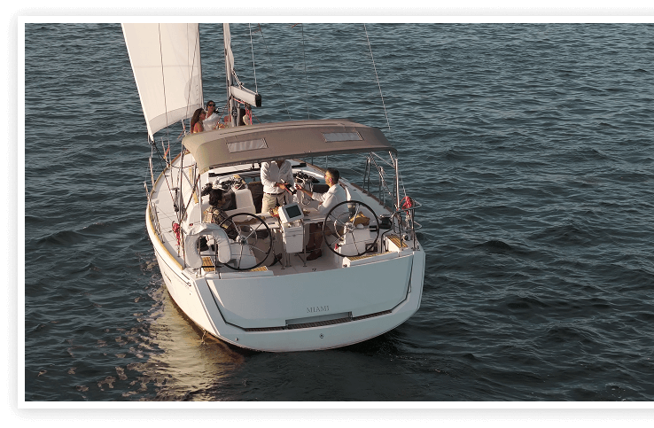 The Wine Voyage sailboat under sail with guests aboard